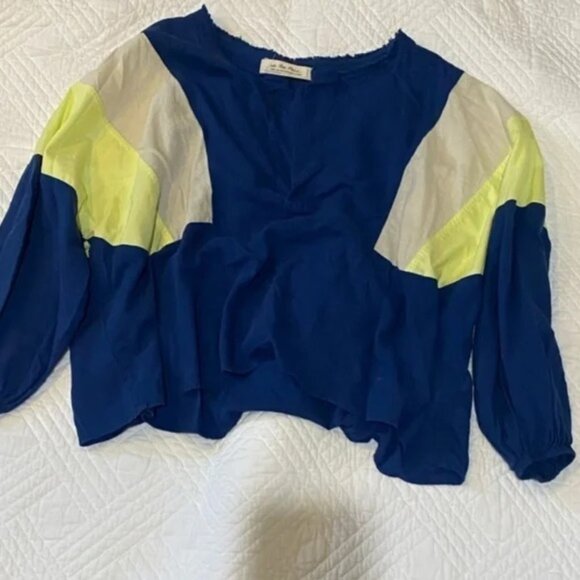 We the Free oversized color block blue yellow and white top. Small. - Picture 3 of 3